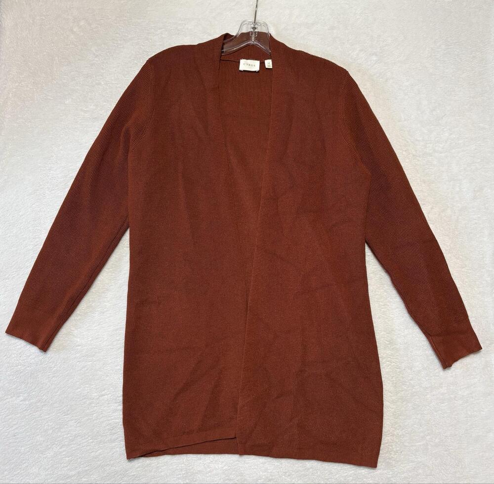Cyrus Cardigan Sweater Womens Medium Rust Orange Open Front Longline Duster